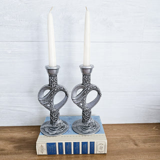 Vintage Set of 2 Cast Aluminum Gothic Style Heart & Rose Candlestick Holders