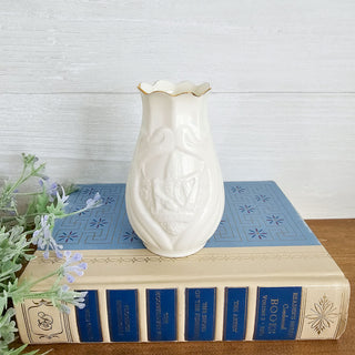 Vintage Belleek Irish Fine China Cream and Gold Small Bud Vase