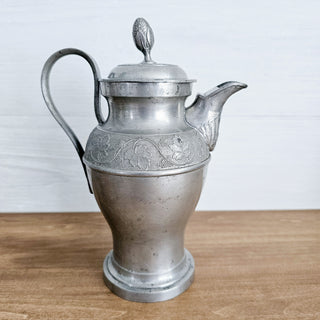 JG Gunzler Antique Pewter 1868 German Bavaria Teapot Coffee Pitcher Stein Grape Leaves