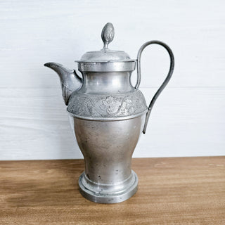 JG Gunzler Antique Pewter 1868 German Bavaria Teapot Coffee Pitcher Stein Grape Leaves