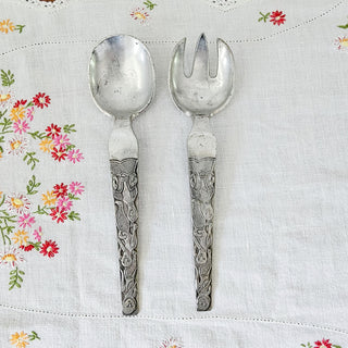 David Andersen Salad Spoon Fork Set Stopt Tinn Oseberg Pewter Norway T280 & T281