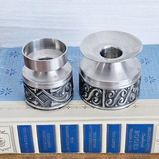 2 Vintage Selandia & Tivoli Norway Pewter Candle Holders Felt Base