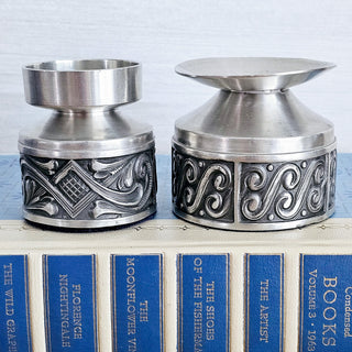 2 Vintage Selandia & Tivoli Norway Pewter Candle Holders Felt Base
