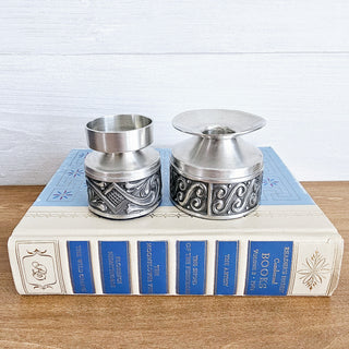 2 Vintage Selandia & Tivoli Norway Pewter Candle Holders Felt Base