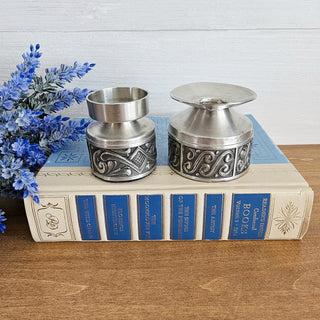 2 Vintage Selandia & Tivoli Norway Pewter Candle Holders Felt Base