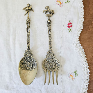 Vintage Brass Montagnani Italian Ornate Spoon And Fork Salad Serving Set