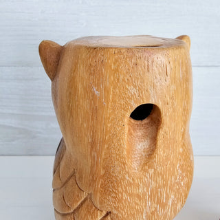 Set Of Two Carved Wooden Owl Figurines