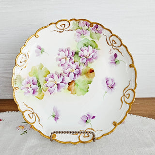 Vintage Richard Ginori Italy Purple Floral Gold Bow Hand Painted Artist Signed Plate