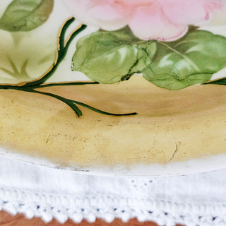 Vintage Leuchtenburg Germany Serving Bowl Gold Pink & White Peonies Hand Painted