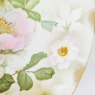 Vintage Leuchtenburg Germany Serving Bowl Gold Pink & White Peonies Hand Painted