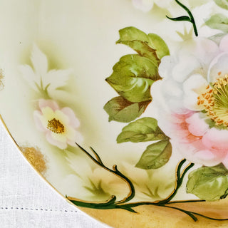 Vintage Leuchtenburg Germany Serving Bowl Gold Pink & White Peonies Hand Painted