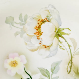 Vintage Leuchtenburg Germany Serving Bowl Gold Pink & White Peonies Hand Painted