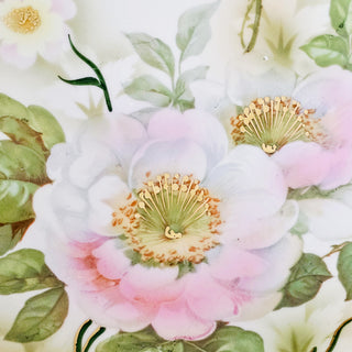Vintage Leuchtenburg Germany Serving Bowl Gold Pink & White Peonies Hand Painted