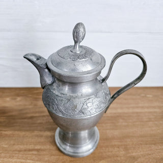 JG Gunzler Antique Small Pewter 1868 German Teapot Pitcher Stein Grape Leaves