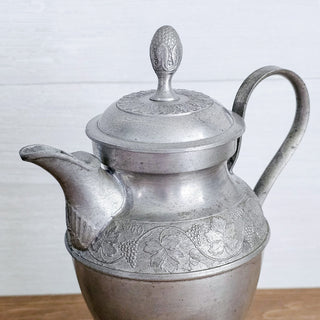 JG Gunzler Antique Small Pewter 1868 German Teapot Pitcher Stein Grape Leaves