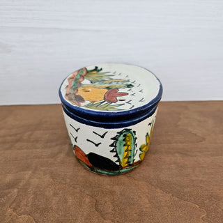 Talavera Vintage Mexican Pottery Oval Soap Dish 2 Pc Removable Drain Top Cactus Desert Landscape