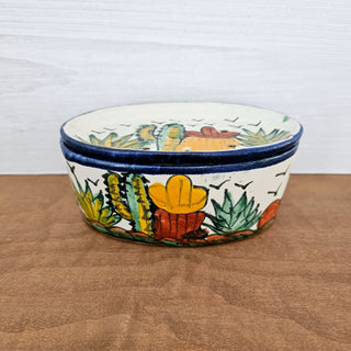 Talavera Vintage Mexican Pottery Oval Soap Dish 2 Pc Removable Drain Top Cactus Desert Landscape