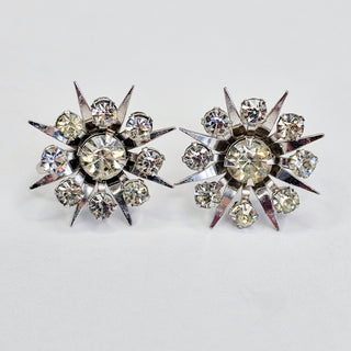 Bugbee & Niles Vintage Clear Rhinestone Starburst Floral Brooch & Earring Set