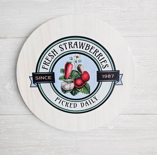 Round Strawberry Farmhouse Handmade Wooden Sign