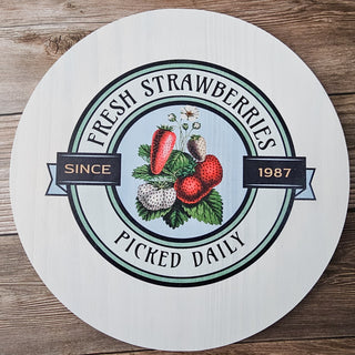 Round Strawberry Farmhouse Handmade Wooden Sign