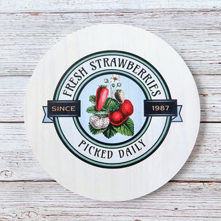 Round Strawberry Farmhouse Handmade Wooden Sign