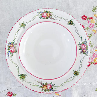 Vintage French Warming Plate Bowl With Lid Nautical Design Strawberry Floral