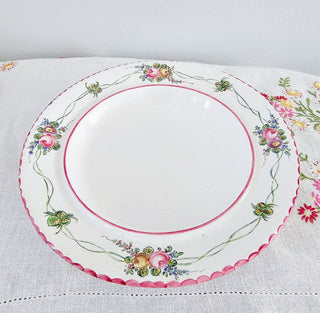 Vintage French Warming Plate Bowl With Lid Nautical Design Strawberry Floral