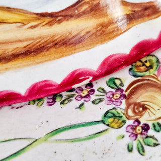 Vintage French Warming Plate Bowl With Lid Nautical Design Strawberry Floral