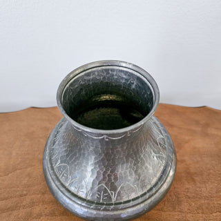 JAMTSLÖJD Olle Olsson Pewter Vase 1966 Swedish Hand Hammered Pewter Vase with Engraved Leaf Pattern, Scandinavian Decor, Skandi Nordic Decor