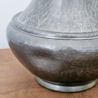 JAMTSLÖJD Olle Olsson Pewter Vase 1966 Swedish Hand Hammered Pewter Vase with Engraved Leaf Pattern, Scandinavian Decor, Skandi Nordic Decor