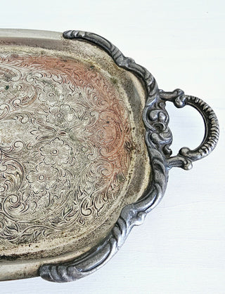 Ornate Metal Vintage Floral Tray