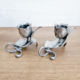 Seagull Pewter Set of 2 Candlestick Holders Floral Tulip Rose