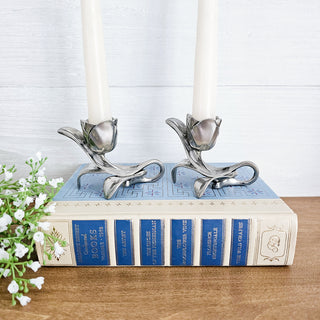 Seagull Pewter Set of 2 Candlestick Holders Floral Tulip Rose