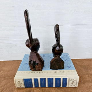 Hand Carved Set of 2 Ironwood Pelican Bird Figurines MCM Decor