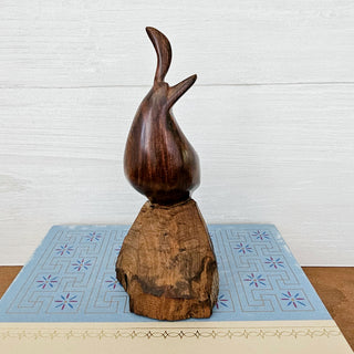 Vintage Wooden Hand Carved Quail Figurine Mid-Century Modern