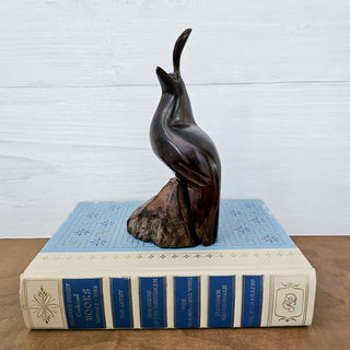 Vintage Wooden Hand Carved Quail Figurine Mid-Century Modern