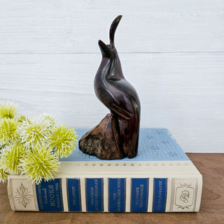 Vintage Wooden Hand Carved Quail Figurine Mid-Century Modern