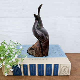 Vintage Wooden Hand Carved Quail Figurine Mid-Century Modern