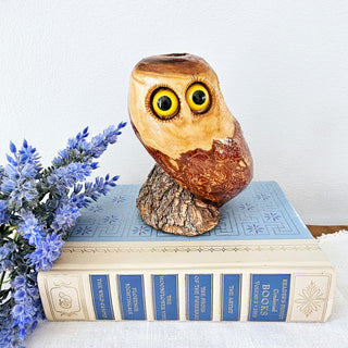 Vintage Hand Carved Wooden Owl Figurine