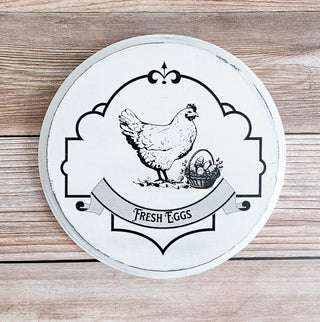 Round Farmhouse Chicken & Egg Handmade Wooden Sign