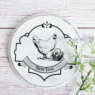 Round Farmhouse Chicken & Egg Handmade Wooden Sign