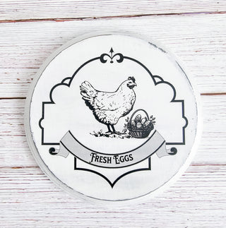 Round Farmhouse Chicken & Egg Handmade Wooden Sign