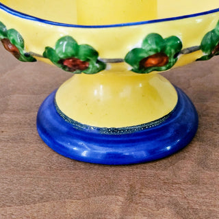 Vintage Erphila Art Pottery Hand Painted Yellow & Blue Candle Holder Set of 2