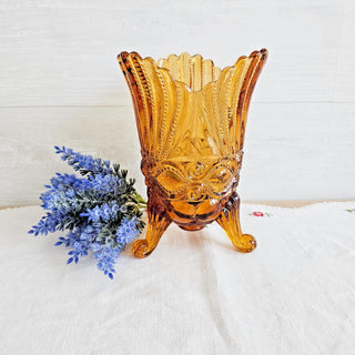 Vintage LG Wright Eyewinker Footed Spooner Vase Amber Color