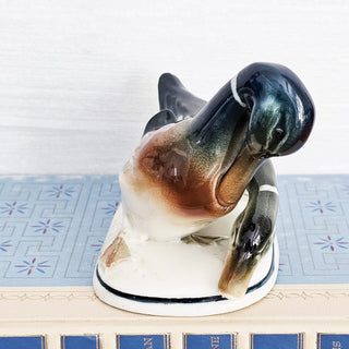 Vintage Two Mallard Ducks Ceramic Figurine Green Brown and Cream