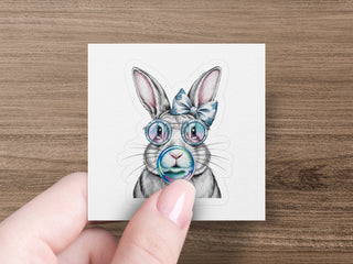 Cute Rabbit Art Print, Bunny Illustration with Glasses and Bow, Animal Wall Decor, Unique Gift Idea, Home Nursery Decor
