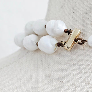 Vintage 1950’a Trifari 2 Strand White Faux Baroque Pearl 14” Choker Necklace