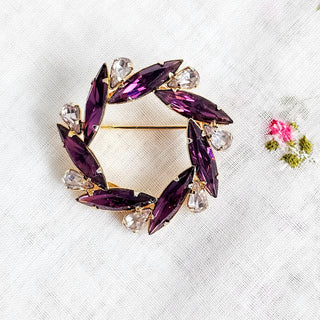Vintage Star Art 12k Gold Filled Purple Clear Rhinestone Brooch Pin