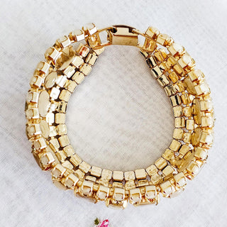 Vintage Faux Topaz Rhinestone & Moon Glow Link Bracelet and Earrings Set