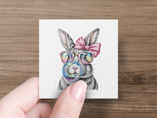 Cute Bunny Art Print, Rabbit with Glasses and Bow, Nursery Wall Decor, Animal Illustration, Whimsical Pet Drawing, Gift Idea